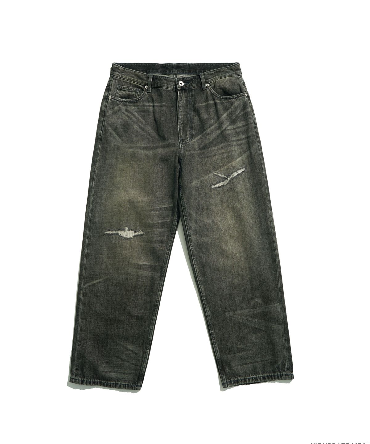 미드업데이트(MIDUPDATE) Slashed Black Loose Fit Jeans