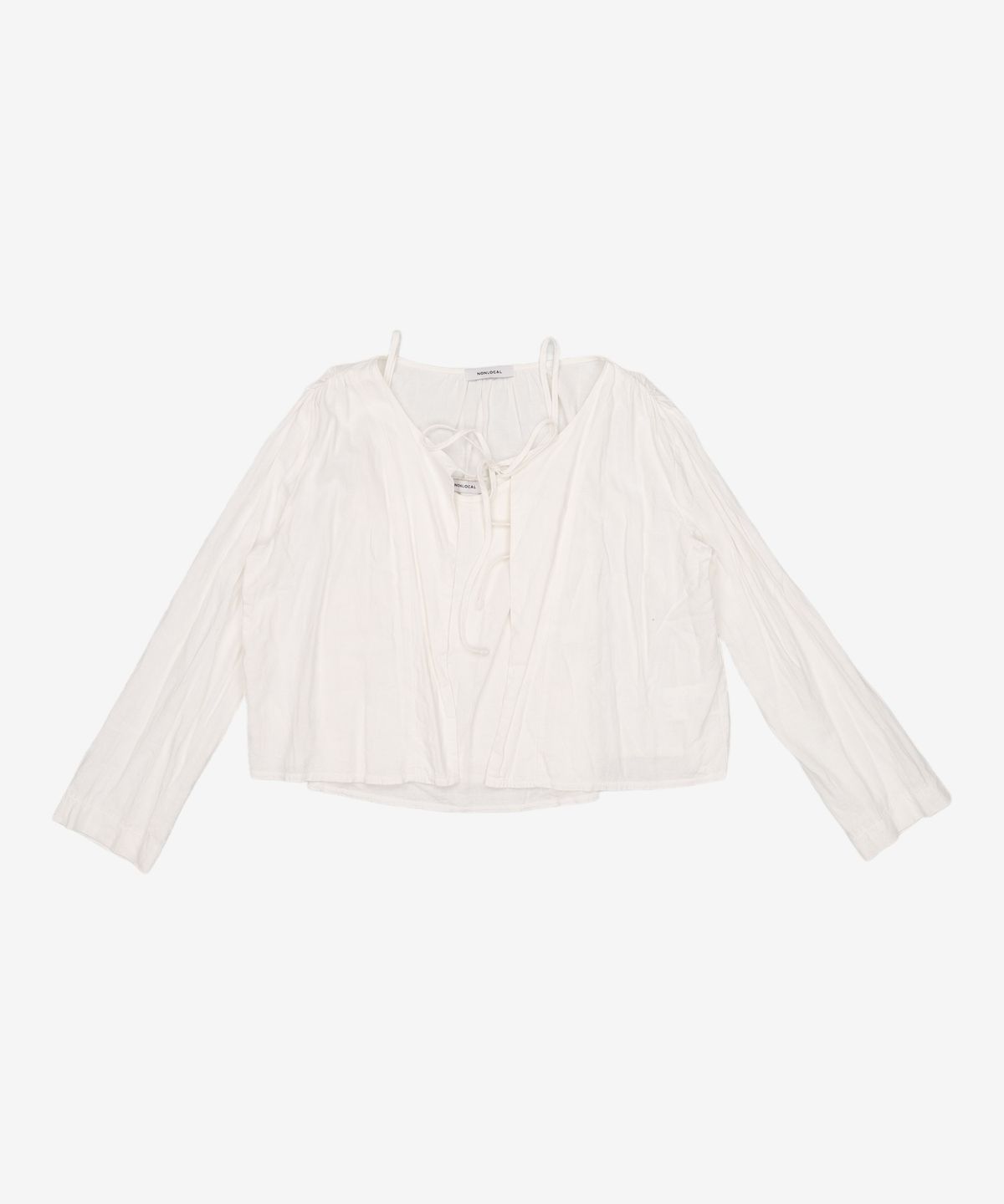 논로컬(NONLOCAL) Linen Shirring Cardigan - White FREE