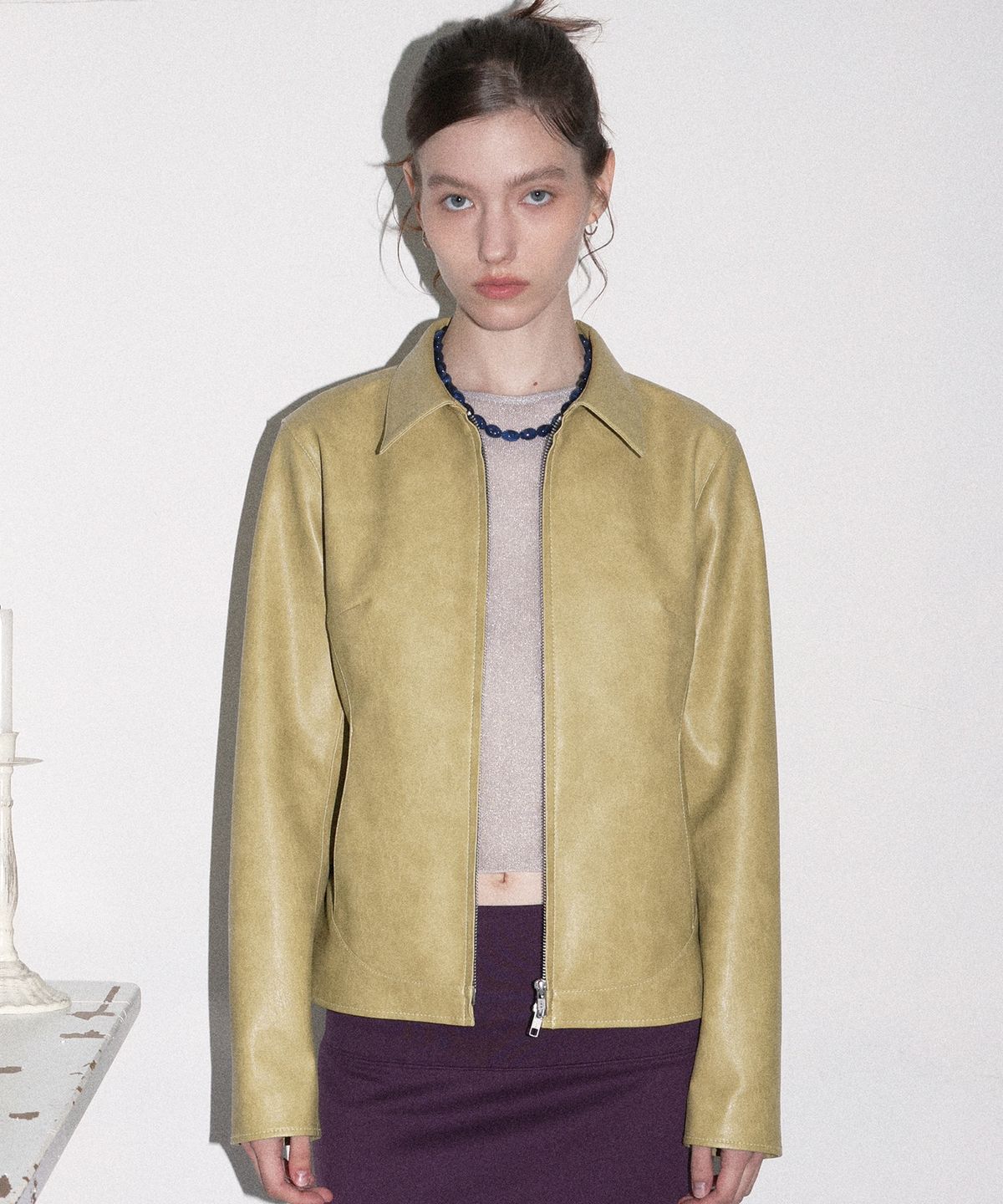 도프셉(DOFFSEPT) Slim Leather Two-Way Single Jacket (Mustard)