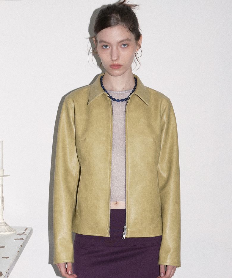 Slim Leather Two-Way Single Jacket (Mustard)