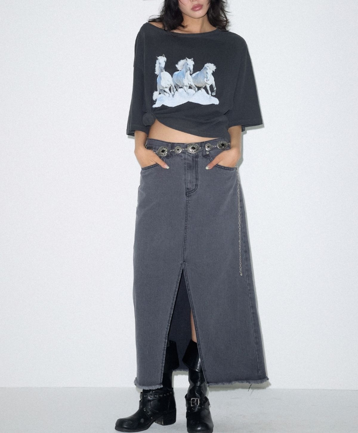 데이즈데이즈(DAZE DAYZ) COAL DENIM MAXI SKIRT