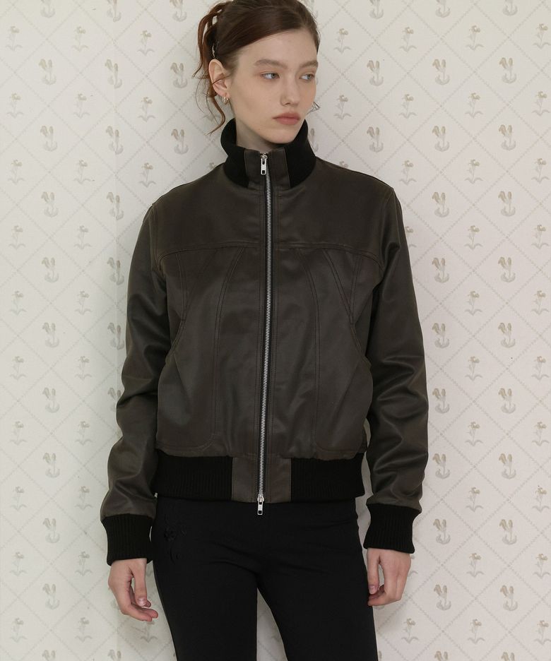 Vintage High-Neck Leather Jumper (Brown)