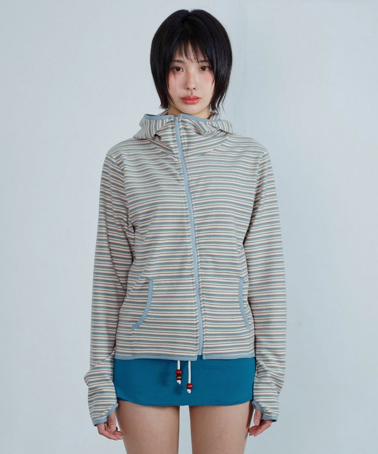 ke108. Diagonal Fleece Balaclava Zip-up Blue