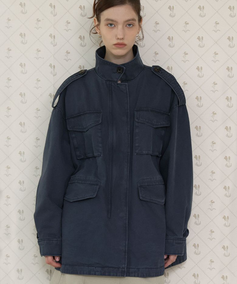Epaulette Cotton Field Jacket (Navy)