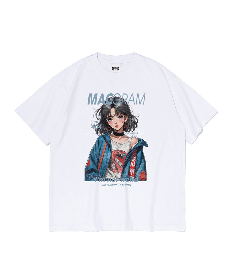 (박스티) MAGGRAM 큐트 베니 그래픽 반팔 티셔츠 (화이트)