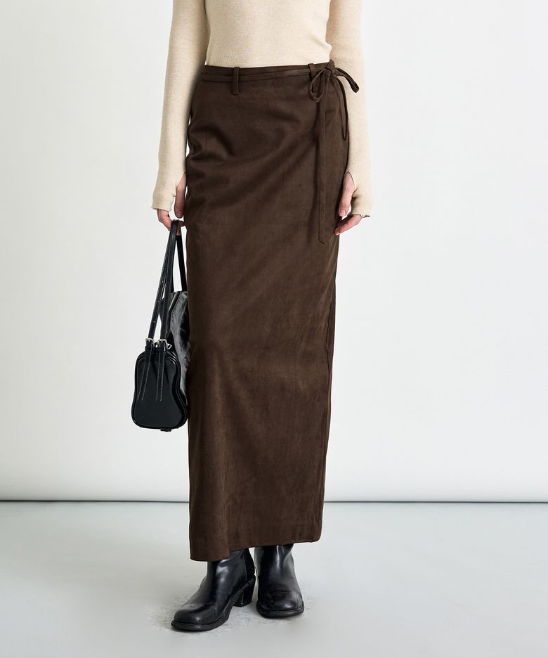 [보라끌레르 PICK] 포멀 슬릿 H라인 맥시 스커트 스웨이드 브라운 COWSK005BROWN