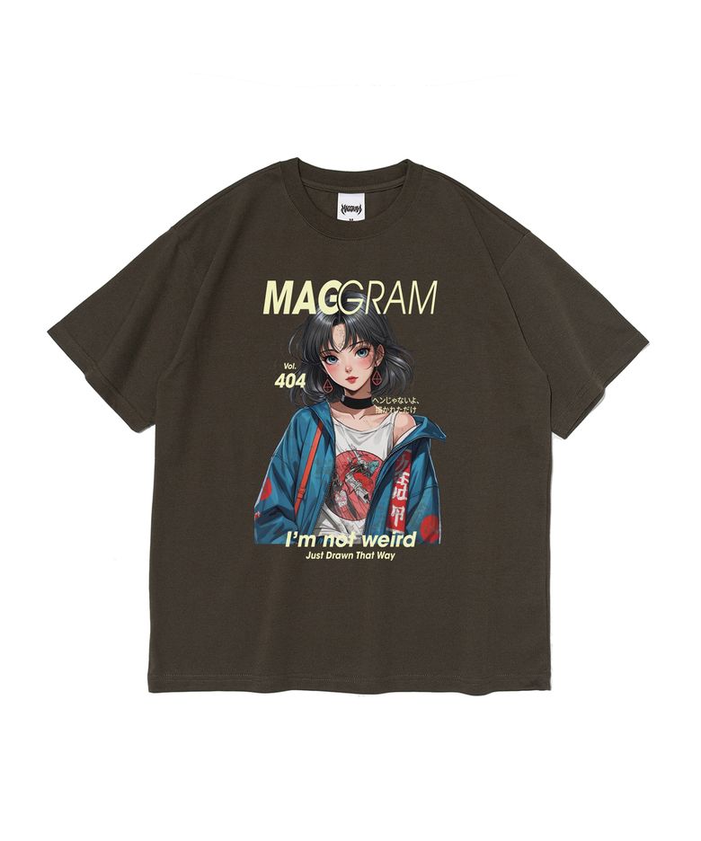 (박스티) MAGGRAM 큐트 베니 그래픽 반팔 티셔츠 (카키)