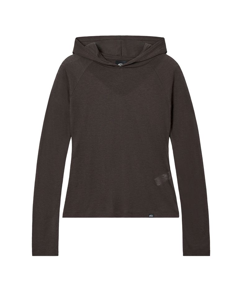 (W) HOODED LS T-SHRIT-BROWN