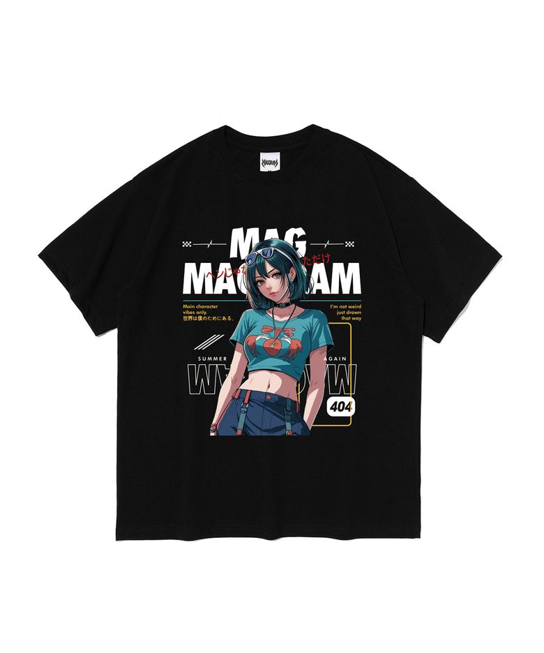 (박스티) MAGGRAM 썸머 걸 그래픽 반팔 티셔츠 (블랙)