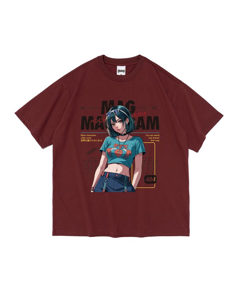 (박스티) MAGGRAM 썸머 걸 그래픽 반팔 티셔츠 (와인)