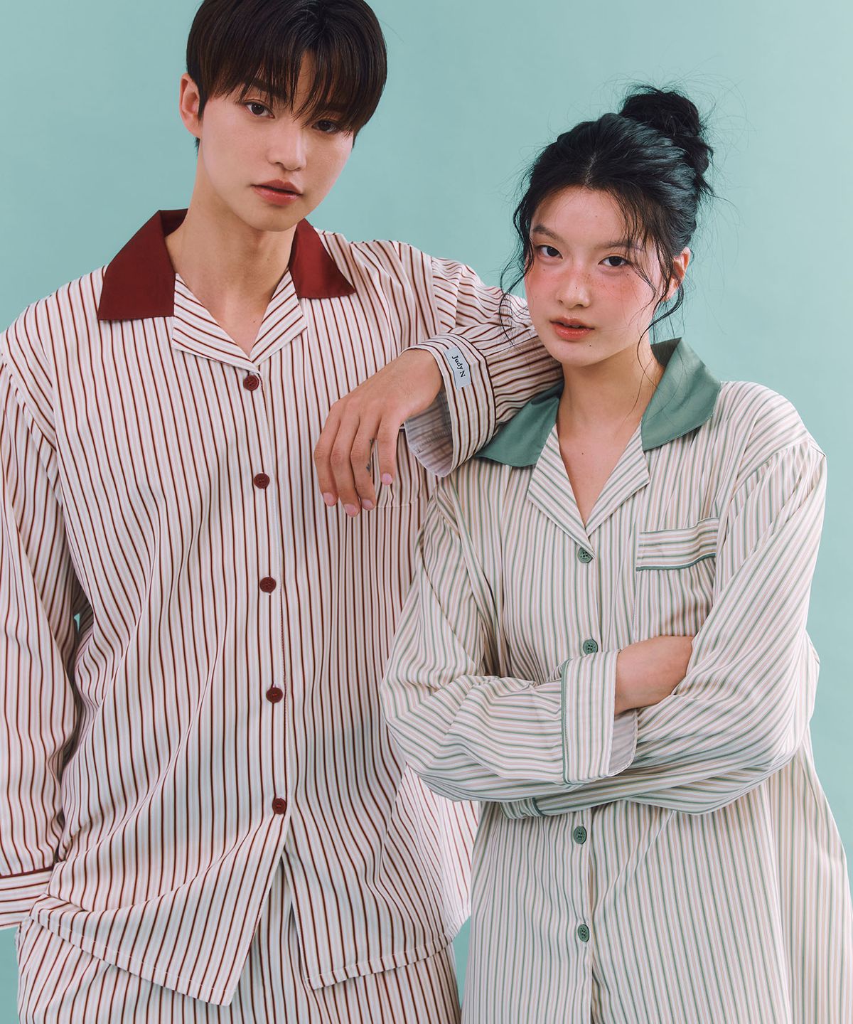주디앤(JUDYN) [2PACK] 크레스 클린핏 긴팔 잠옷 파자마 세트_버터그린