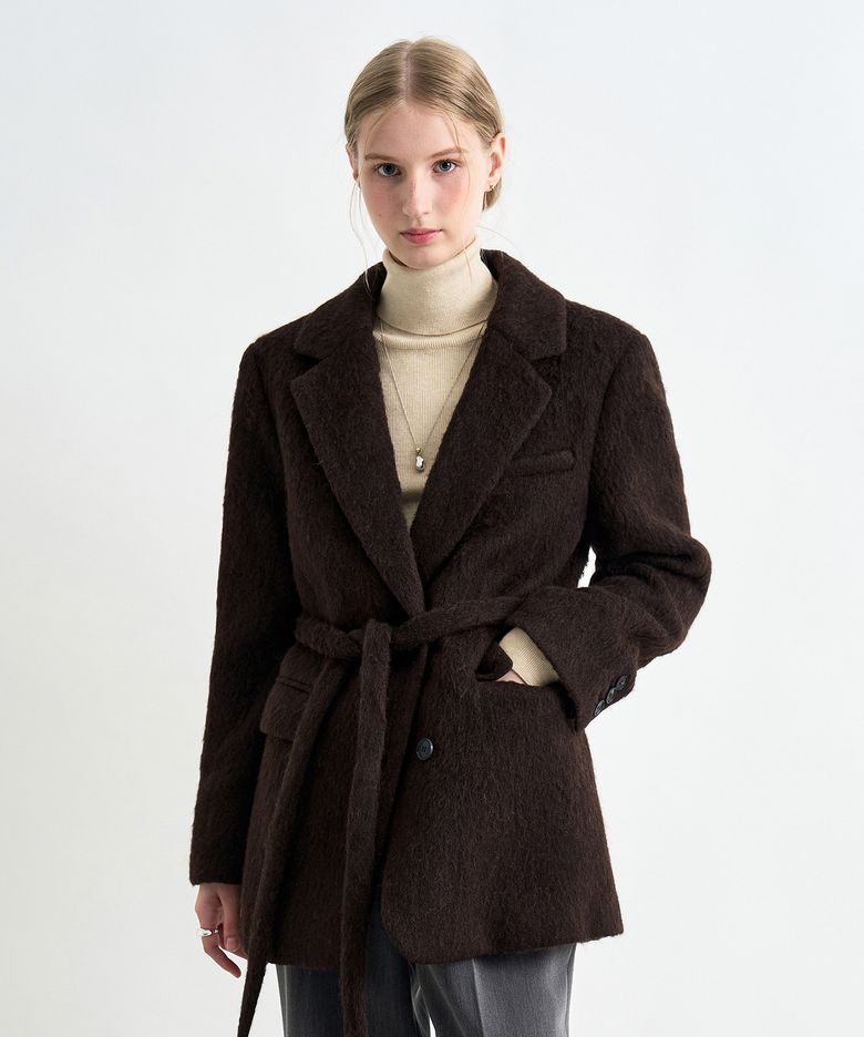 [보라끌레르 PICK] 헤어리 벨티드 블레이저 코트 브라운 COWCT004BROWN