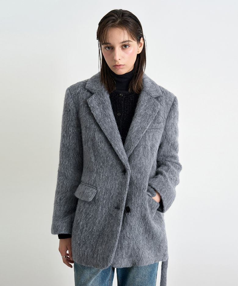[보라끌레르 PICK] 헤어리 벨티드 블레이저 코트 그레이 COWCT004GRAY