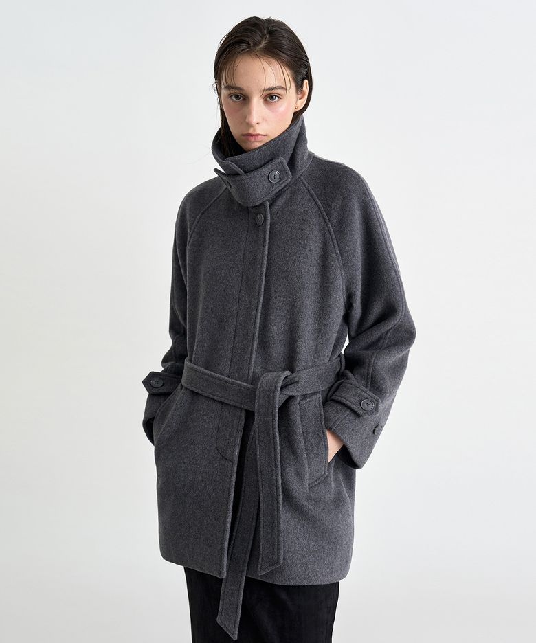 [보라끌레르 PICK] 벨티드 발마칸 하프 코트 다크그레이 COWCT002DGRAY