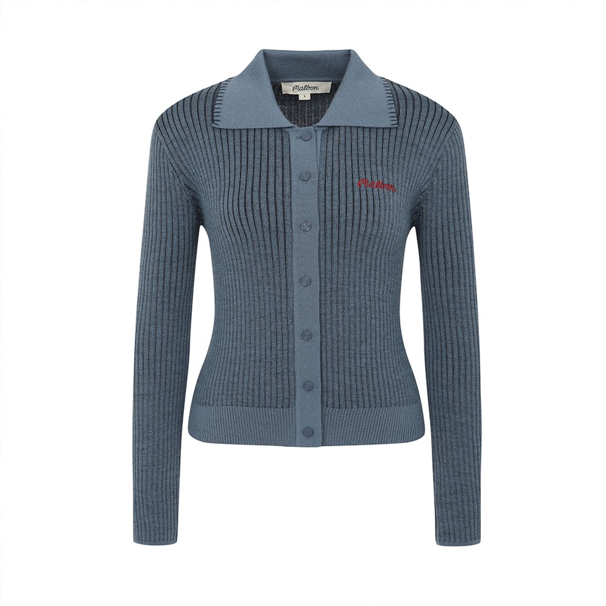 말본 골프(MALBON GOLF) 여성 투톤 골지 니트 가디건 NAVY (WOMAN)
