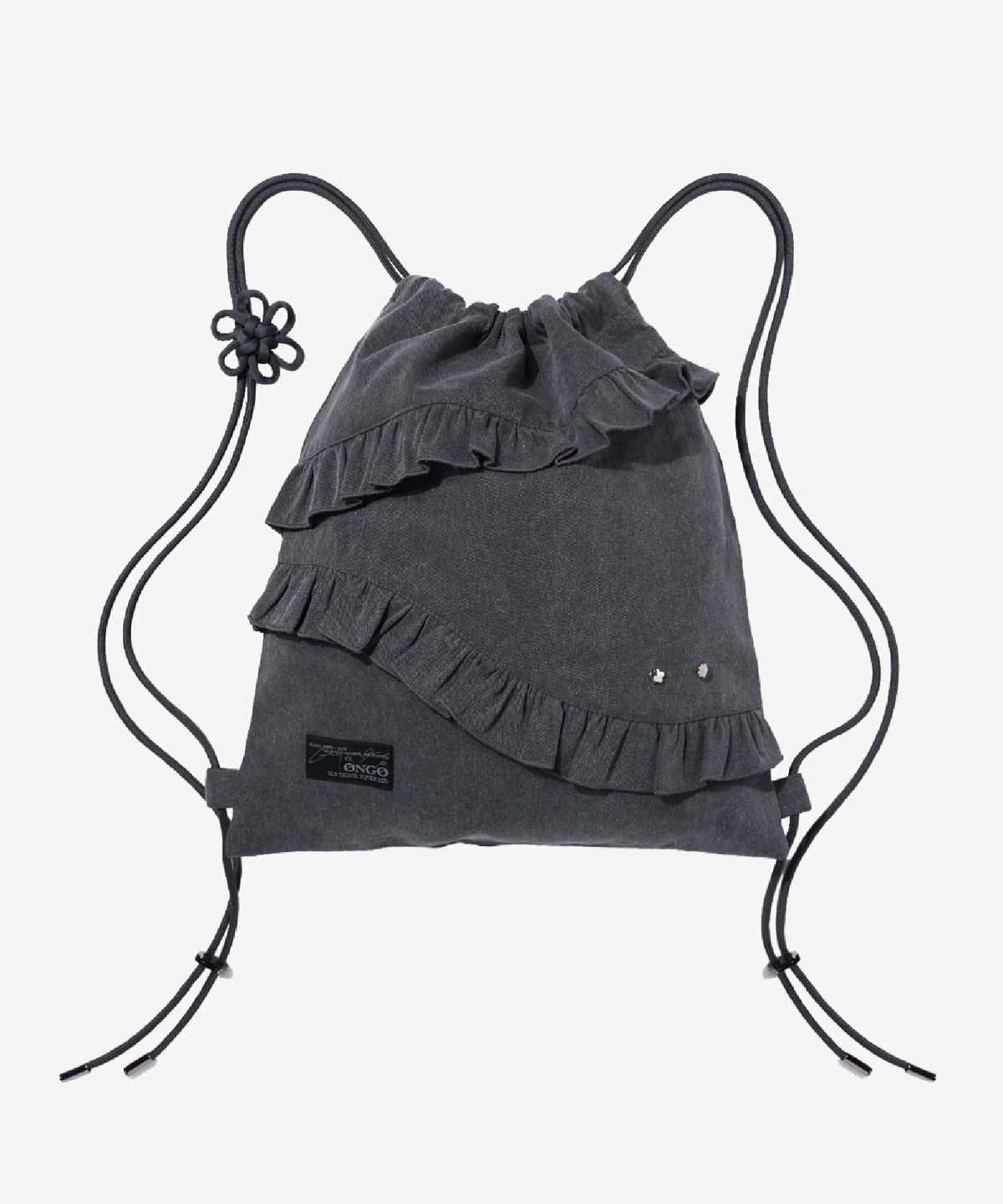 온고(ONGO) Flower Knot Ruffle Bag [Charcoal]