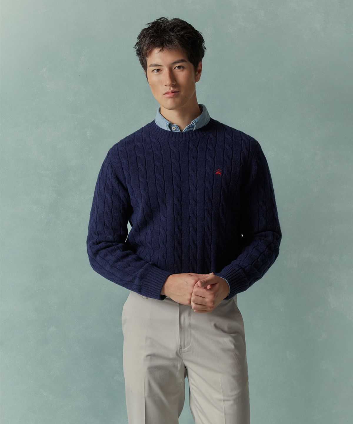 브룩스 브라더스(BROOKS BROTHERS) 셔틀랜드 케이블 풀오버 스웨터 (네이비) (BBWRMOG421)