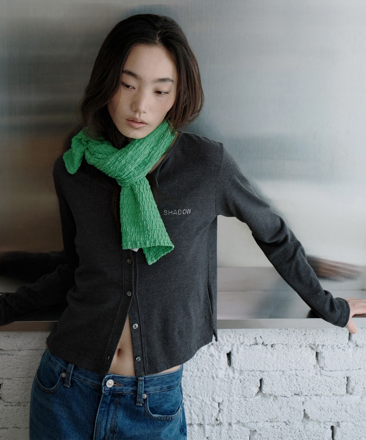 오드캐롤(ODDCAROL) Wrinkle Scarf_Green