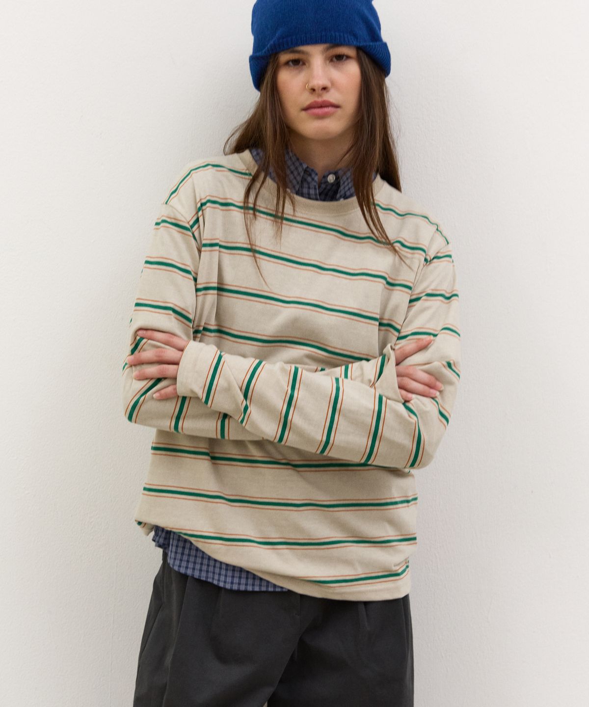 니히(NIEEH) Harbor stripe long sleeve tee (Beige)