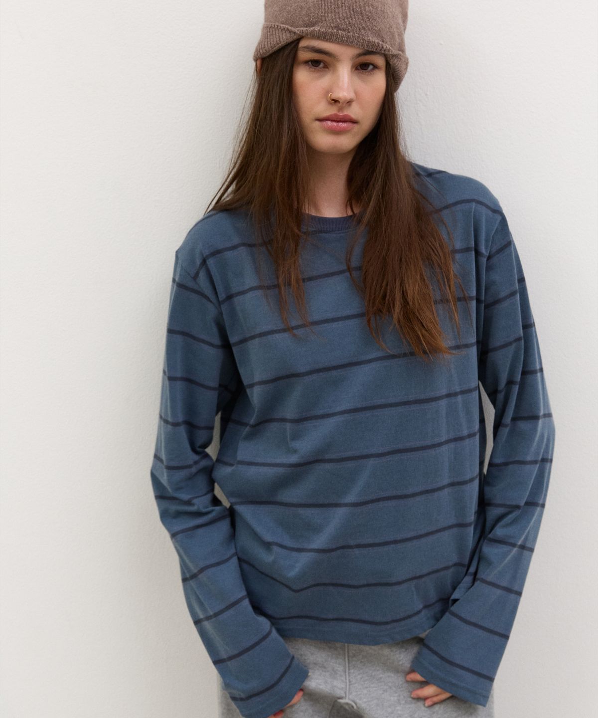 니히(NIEEH) Harbor stripe long sleeve tee (Navy)