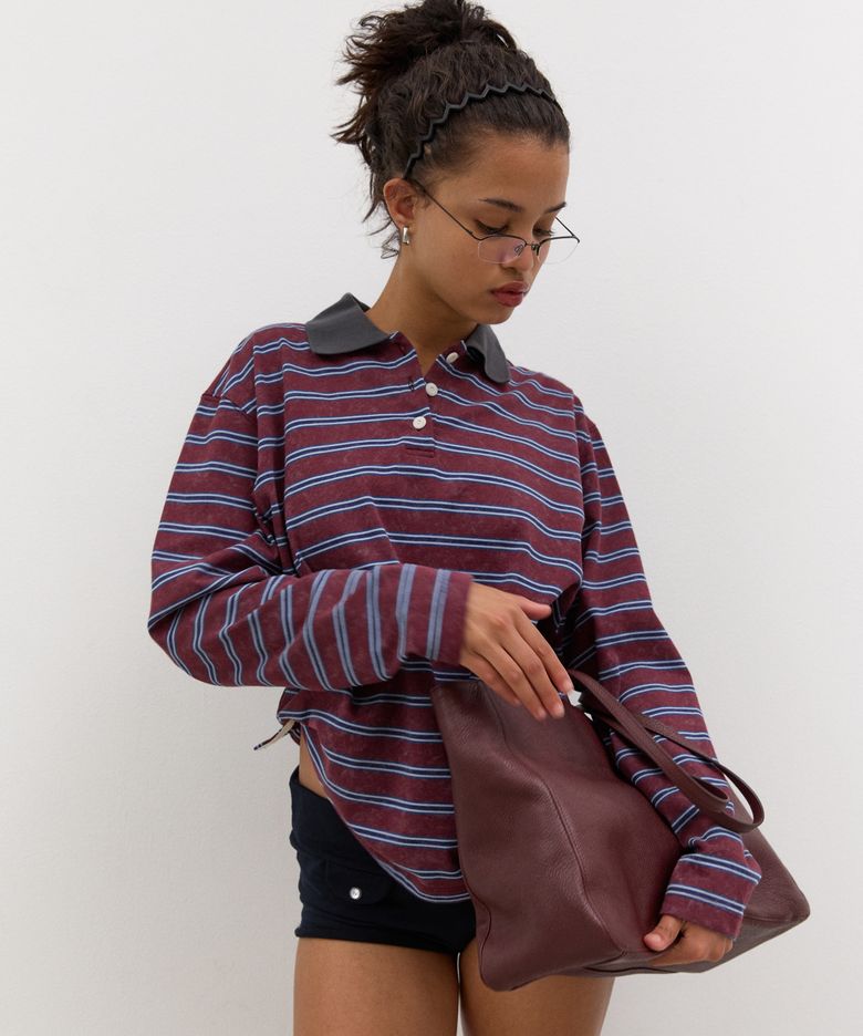 Brick stripe polo tee (Wine)
