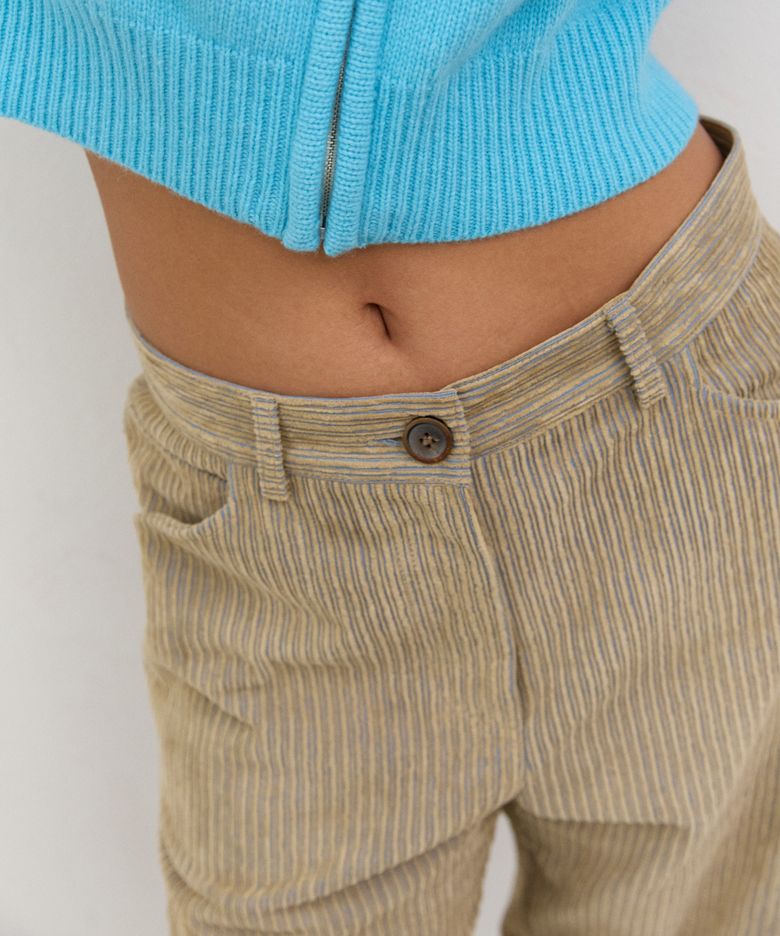Ribbon corduroy pants (Beige)