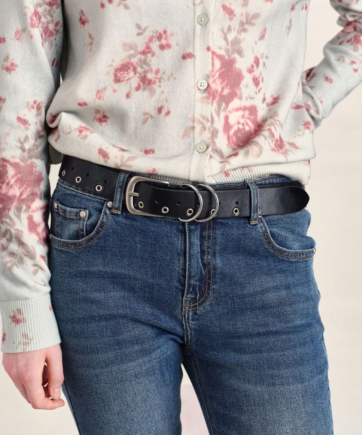 썬번프로젝트(SUNBURNPROJECT) COW LEATHER EYELET BELT, BLACK