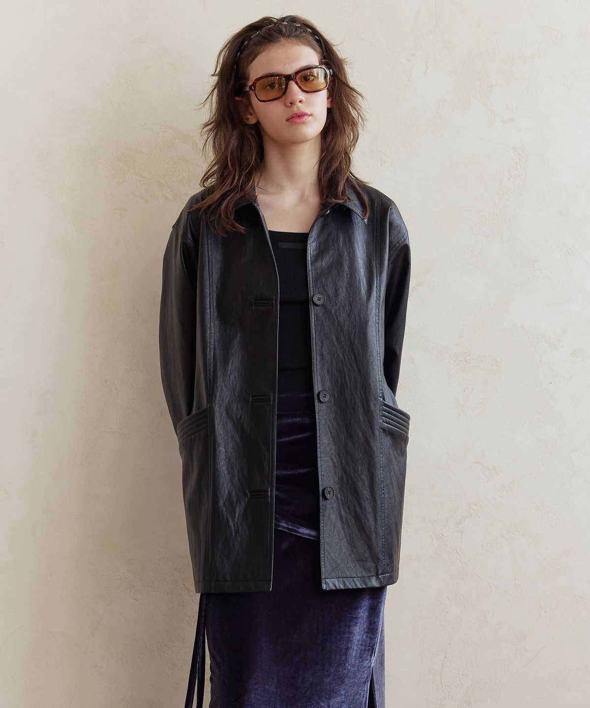 애프터아워즈(AFTERHOURS) LEATHER HALF JACKET (BLACK)