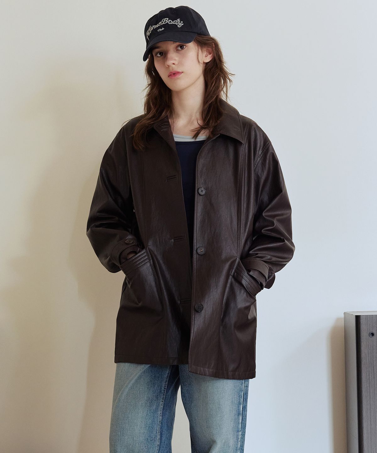 애프터아워즈(AFTERHOURS) LEATHER HALF JACKET (BROWN)
