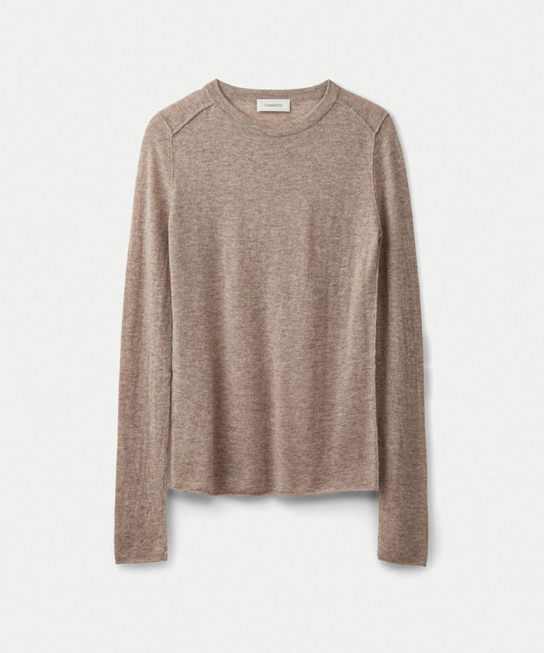 Weightless wool cashmere fitted pullover_Oatmeal