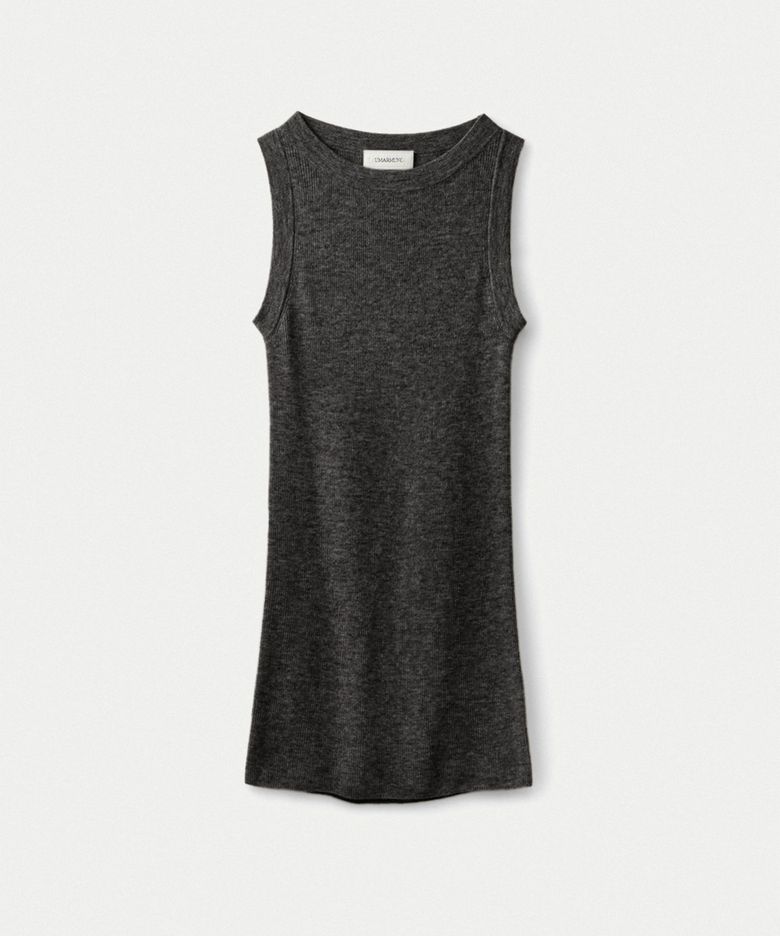 Weightless wool cashmere sleeveless top_Charcoal