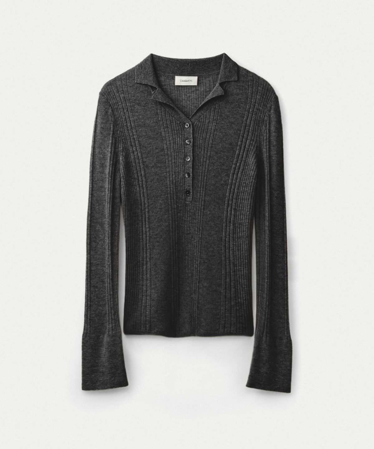 우마뭉(UMARMUNG) Weightless wool cashmere collared henley pullover_Charcoal