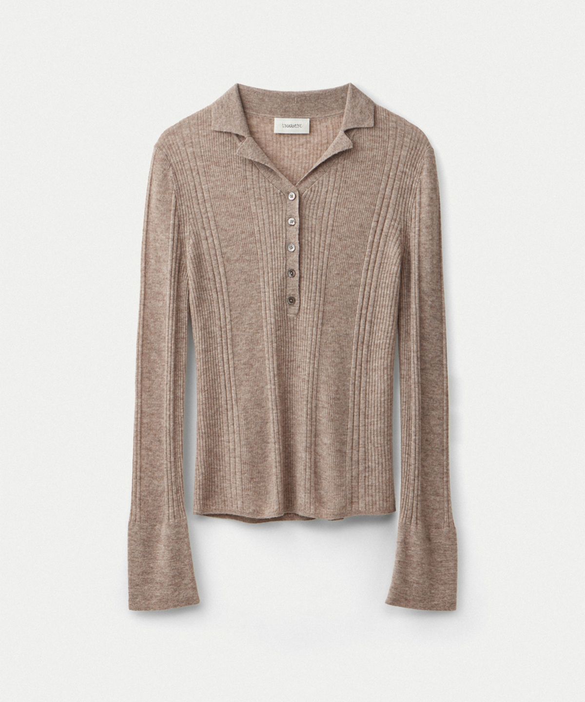 우마뭉(UMARMUNG) Weightless wool cashmere collared henley pullover_Oatmeal