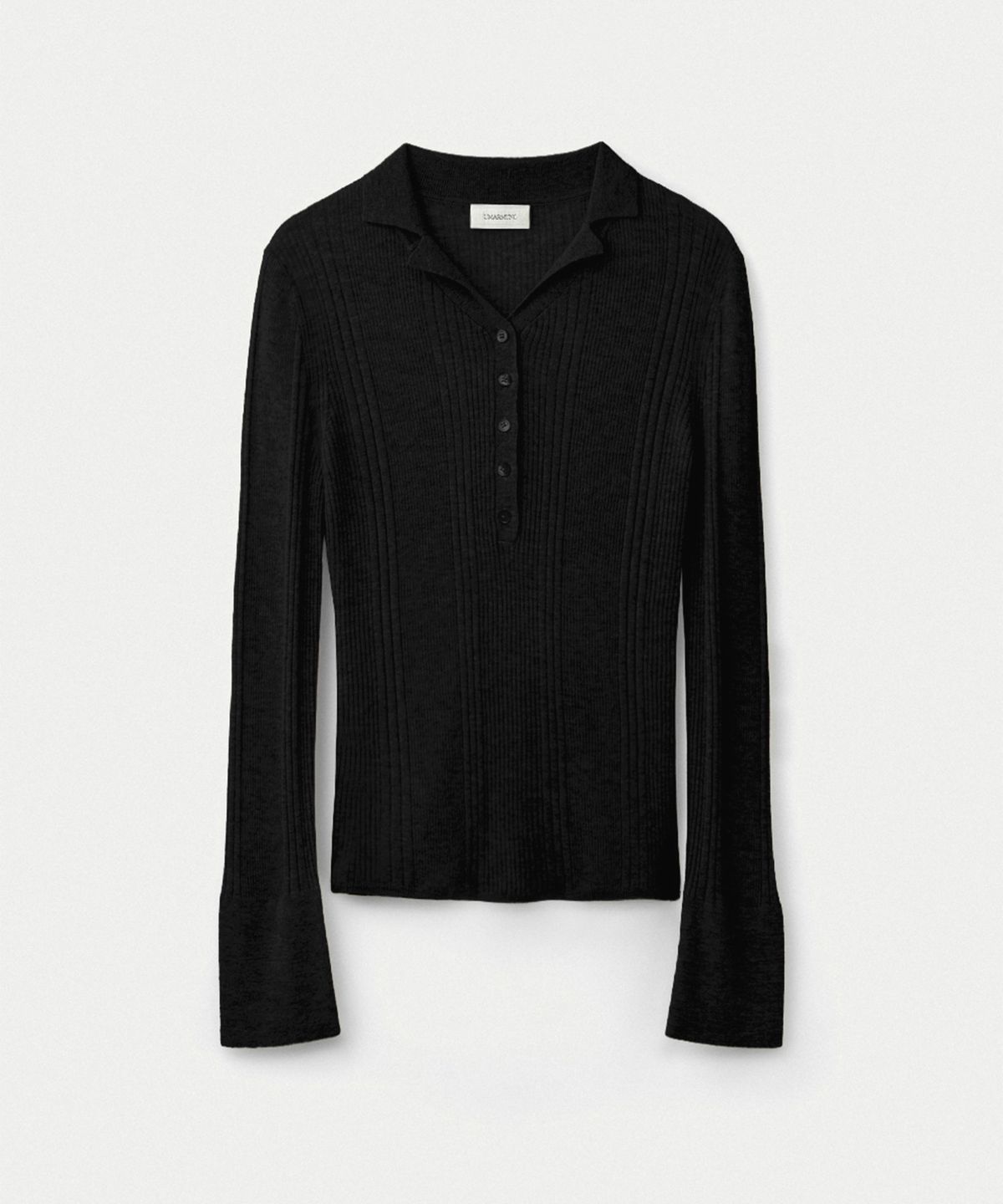 우마뭉(UMARMUNG) Weightless wool cashmere collared henley pullover_Black