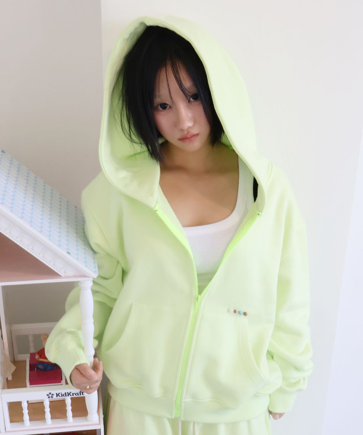 키코지(KIKOZY) Macaroon Hood zip up_Lime