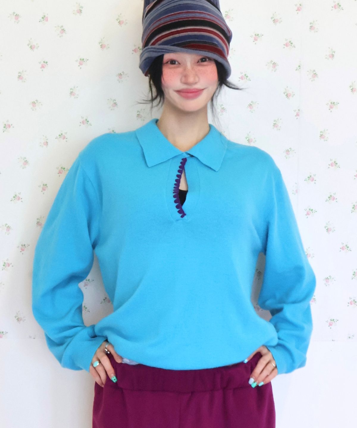 키코지(KIKOZY) Sofa Shell Collar Knit_Sky Blue