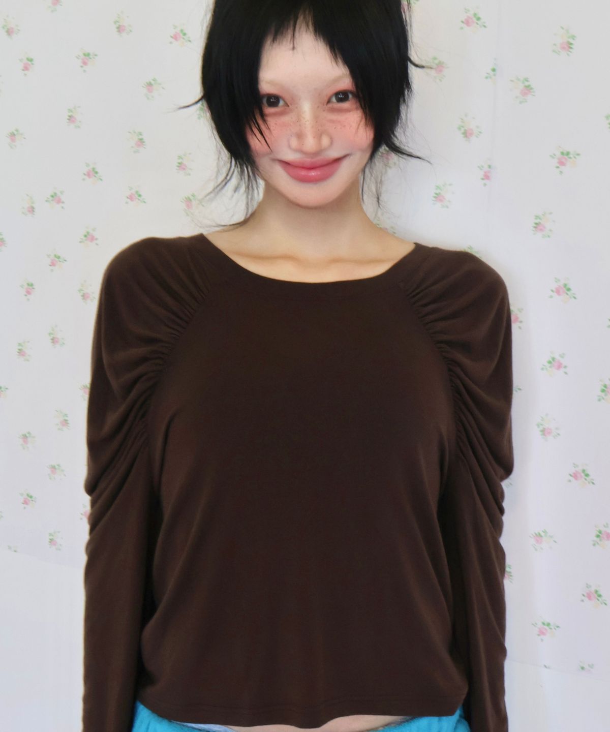키코지(KIKOZY) [New] Shirring long sleeve top_Brown
