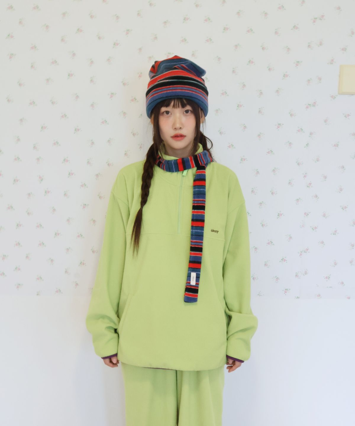 키코지(KIKOZY) Fleece Half Zip Up_Lime