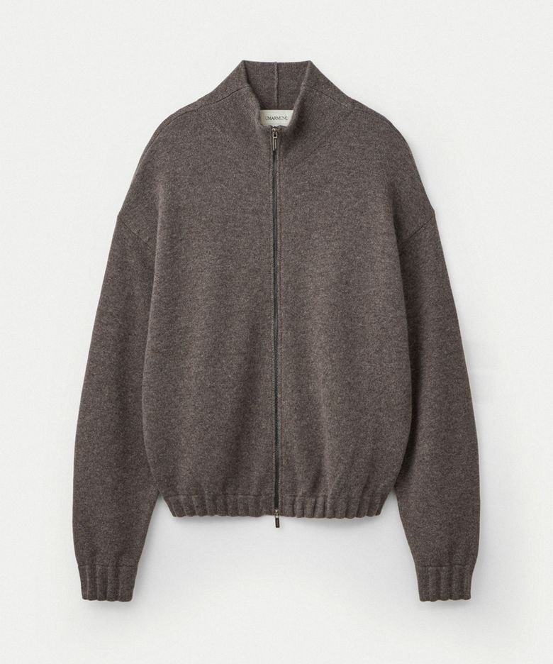 Wool cashmere highneck zip up jacket_Taupe