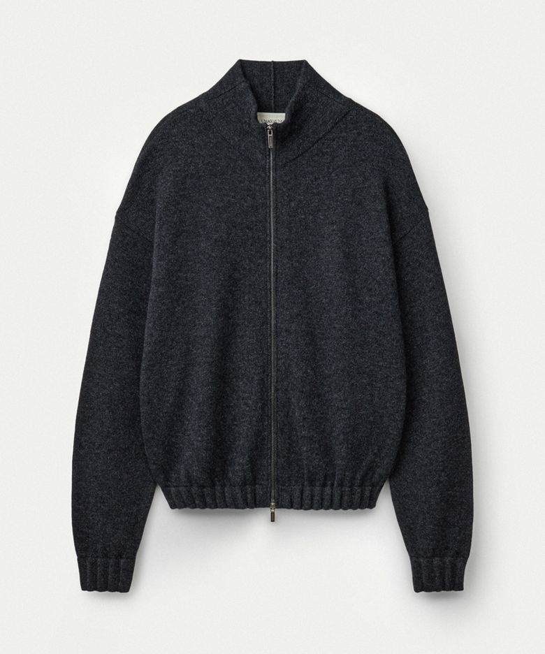 Wool cashmere highneck zip up jacket_Graphite