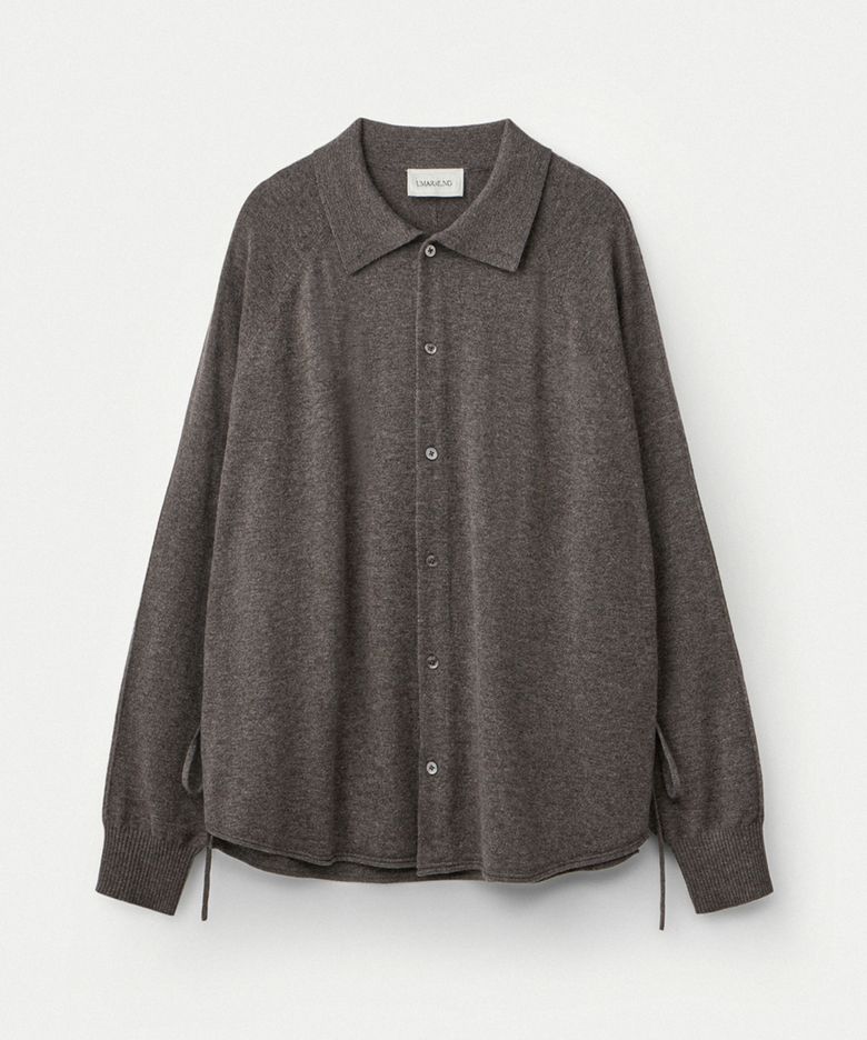Wool cashmere convertible collar shirt_Taupe