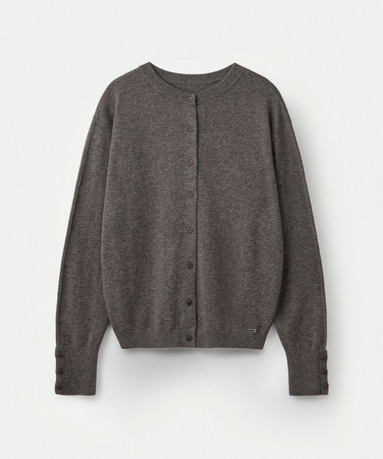 Wool cashmere two way cardigan_Taupe