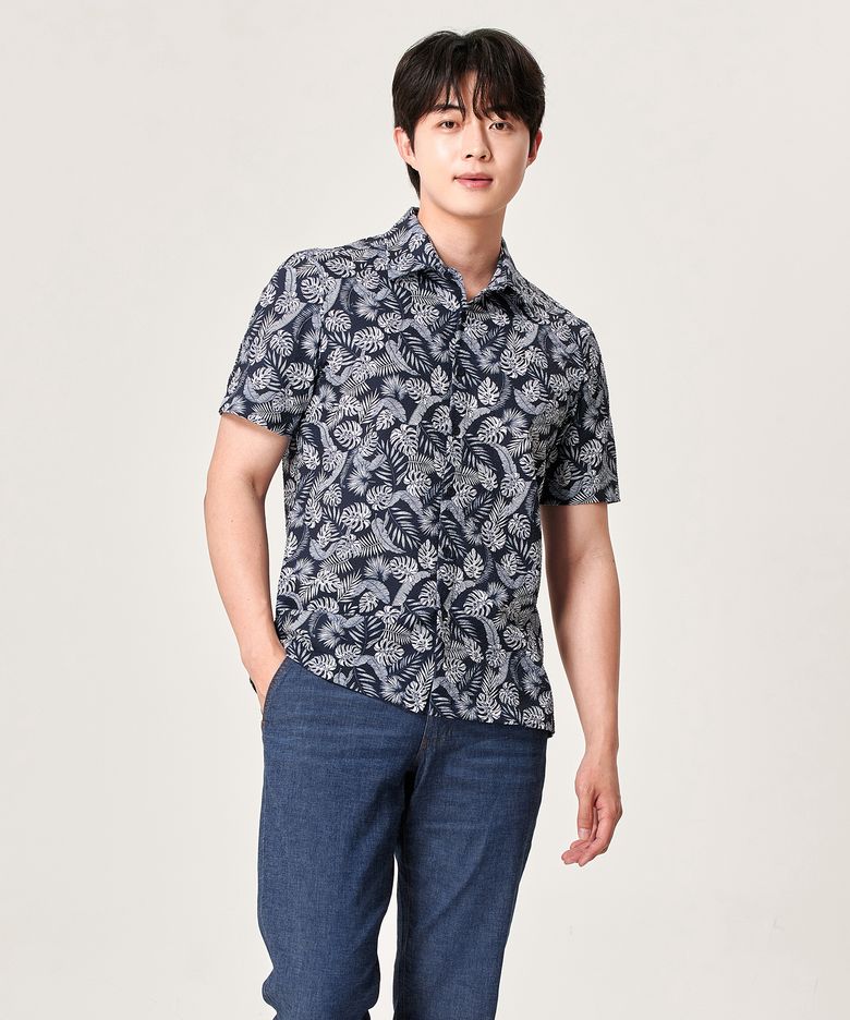 남성 트로피컬 오픈카라 숏슬리브 셔츠