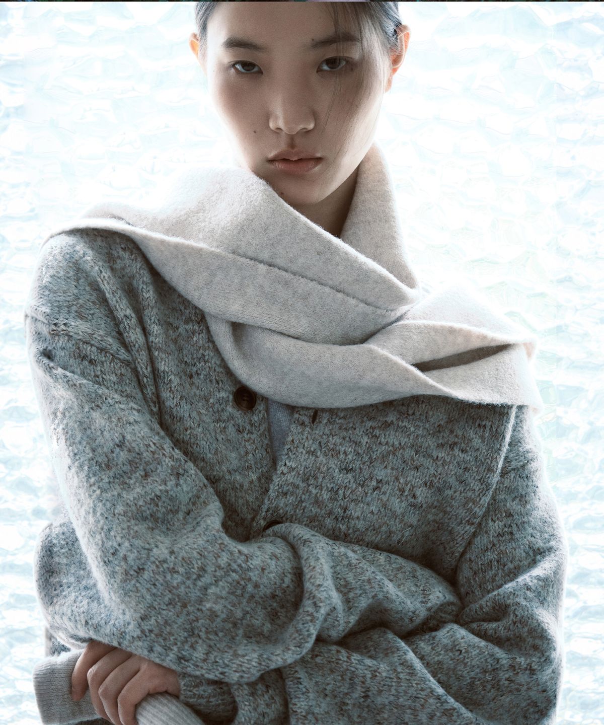 나우앤투모로우(NOWANDTOMORROW) CREW NECK SWEATER CARDIGAN [LIGHT GRAY]