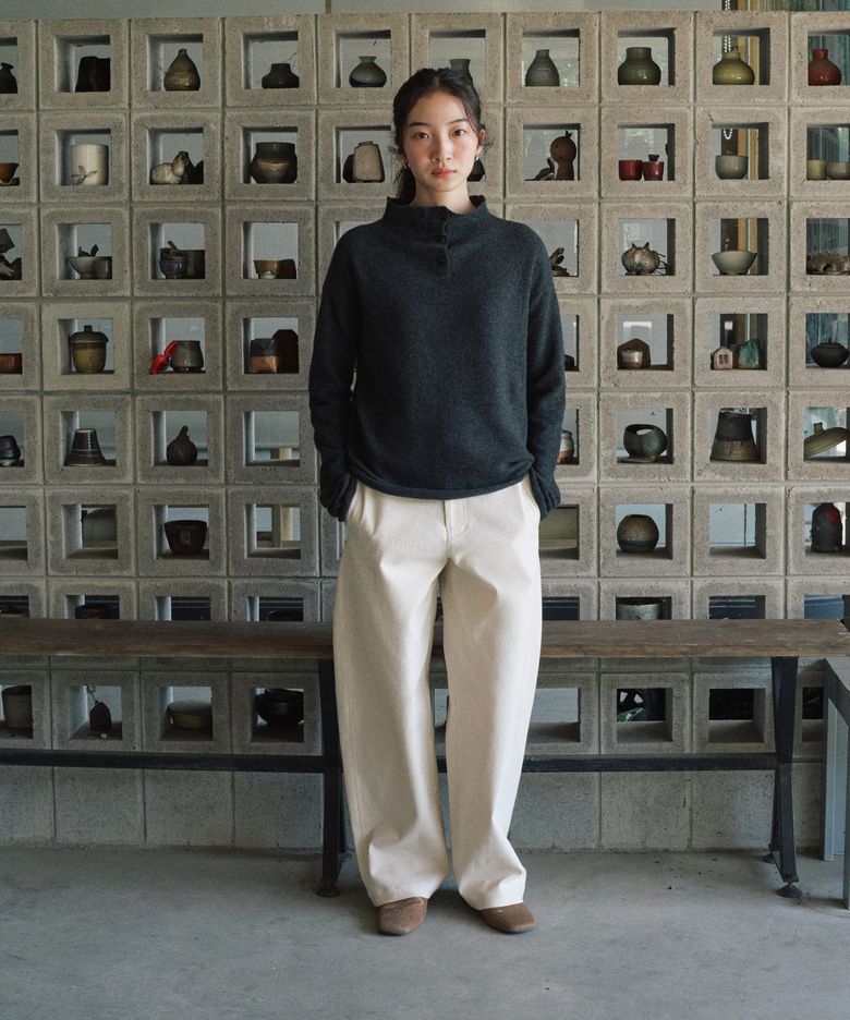 Cotton Stretch Curved Pants_IVORY