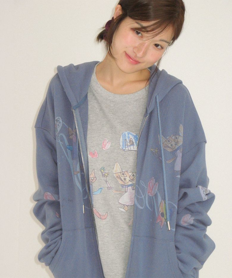 KIDS CAT DOODLE LONG SLEEVE GREY