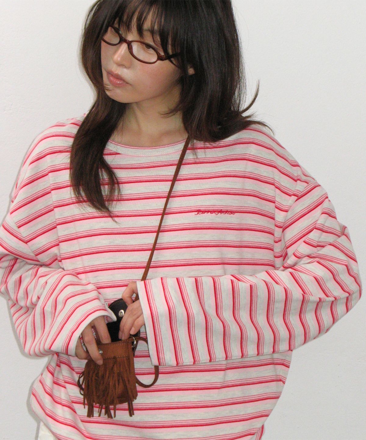 론론(RONRON) STRIPE LETTERING LONG SLEEVE PINK