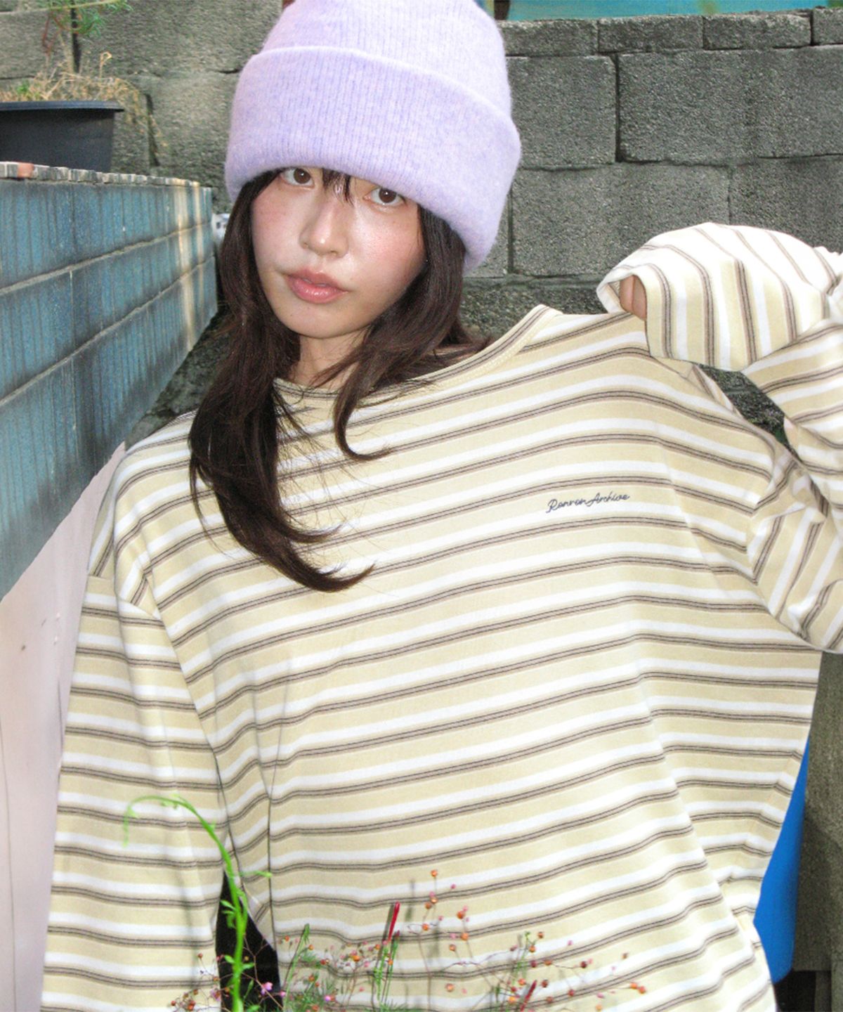 론론(RONRON) STRIPE LETTERING LONG SLEEVE YELLOW