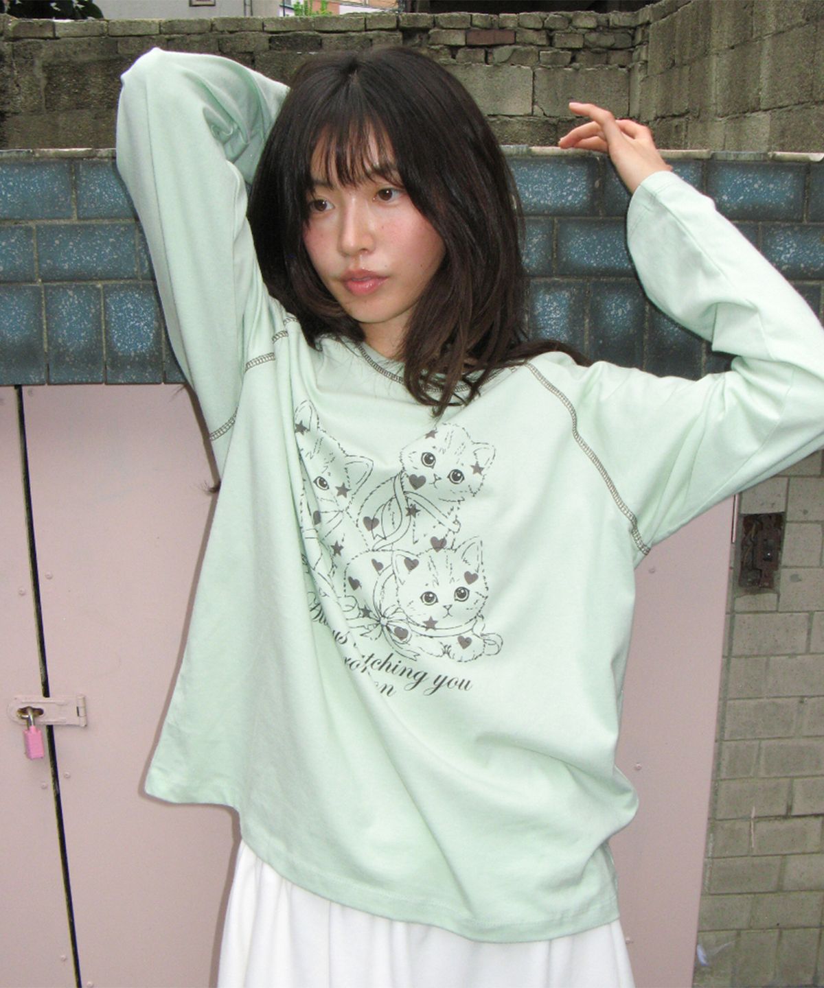 론론(RONRON) KITTY CATS RAGLAN LONG SLEEVE MINT