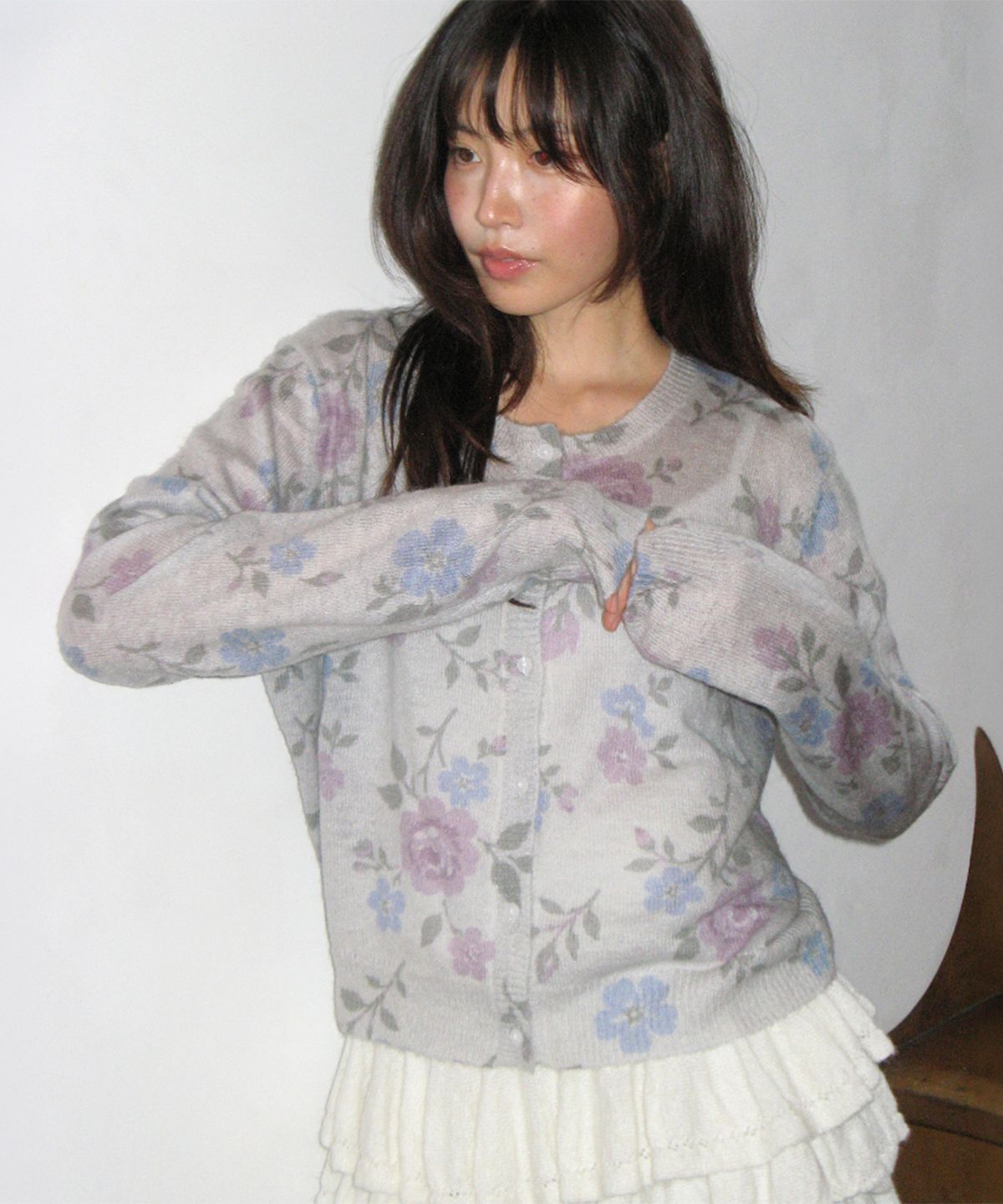 론론(RONRON) VINTAGE FLORAL CARDIGAN GREY